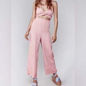 Revolve Flynn Skye Wide Leg Emily Jumpsuit Playsuit Medium Pink Cutout Festival